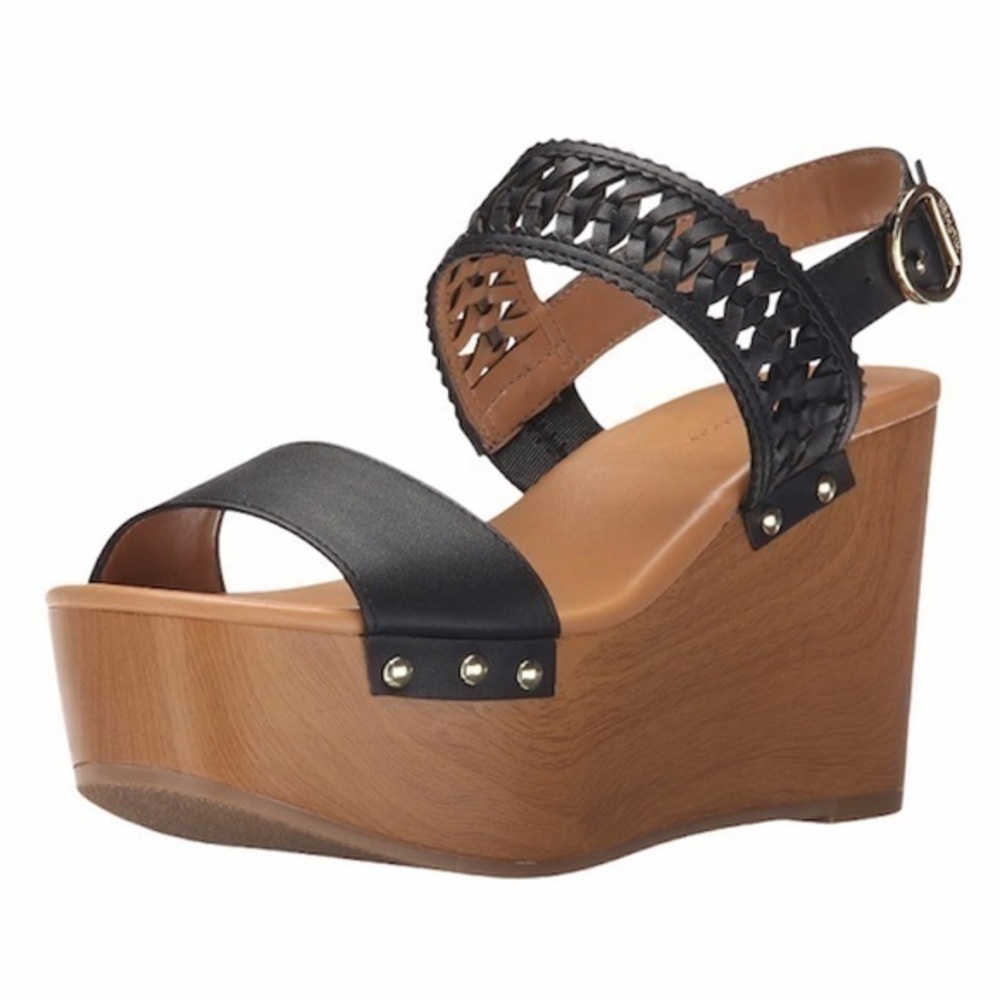 Tommy Hilfiger Black Wood Braided Rubena2 Wedge Sandals 9